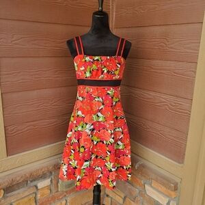 R&K Originals Red A-Line Floral Midi Sundress Size 8 Women's EUC